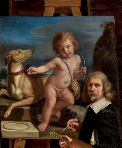 Auto-retrato antes de uma pintura de armadura Fedele, 1655 de Giovanni Francesco Barbieri